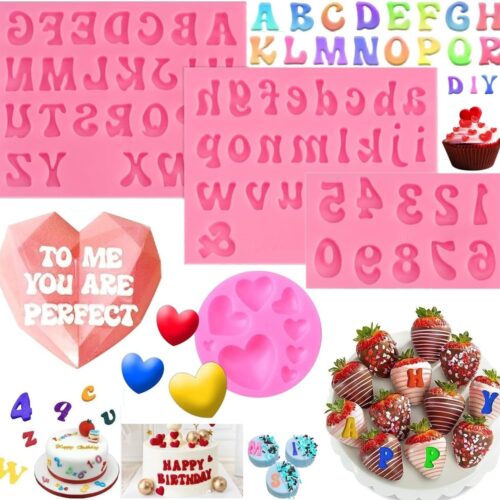 71Jbb4R5jVL._AC_SL1495_ 4pcs Letter Molds for Chocolate Covered Strawberries,Silicone Uppercase Lowercase Alphabet Number Fondant Mold for Making Candy,Gummy Biscuit,Ice Cube Tray,Cake Decorations
