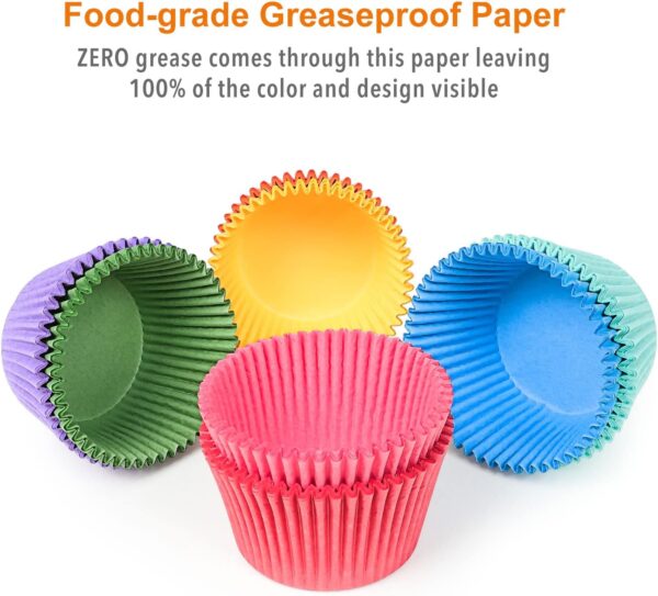 Gifbera Bright Rainbow Jumbo Cupcake Liners 400-Count, Large Solid Colorful Paper Baking Cups for Baking 2