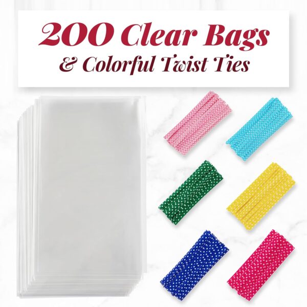 Prestee 200pk Clear Gift Bags for Favors, Cellophane Bags, 6x10 w/ 4" Twist Ties - Goodie Bags, Candy Bags, Cookie Bags for Gift Giving, Clear Treat Bags with Ties, Cellophane Treat Bags (200 Pack) 2