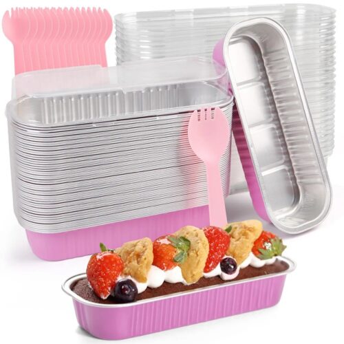 s-l1600 Aluminum Foil Mini Loaf Pans With Lids 50 Packs Baking Cups Muffin Tins Holders