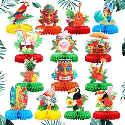 1 Hawaii Luau Honeycomb Centerpieces, Big Size Tropical Tiki Party Decorations