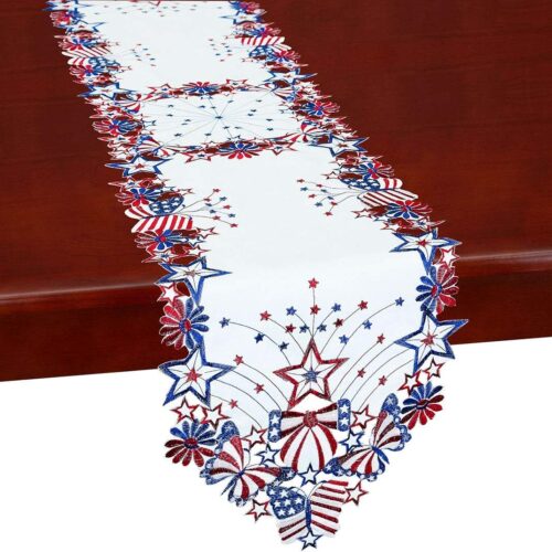 1 July 4th Holiday Patriotic Table Runners for American Independence Day, Memorial Day, Embroidered Stars