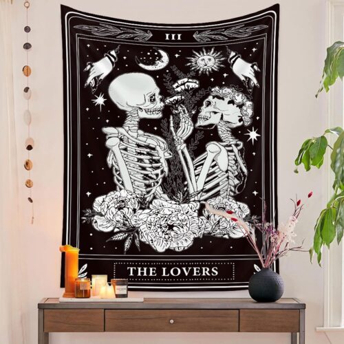 1 White Skeleton Gothic Grunge Dark Witchy Wall Hanging Decor Tapestry
