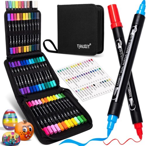 Dual Tip Acrylic Paint Markers with Brush Tip and Fine Tip