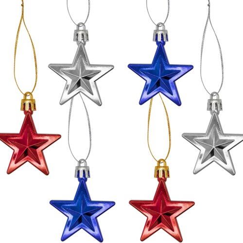 1 Blue Red Silver Stars Hanging Ornaments D1-2306-LTWXGS Patriotic Christmas Star Ornaments Tree Decorations