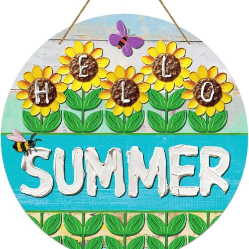 1 Wood Colorful Sunflowers Wreath Farmhouse Sunflower Summer Front Door Decor Sign