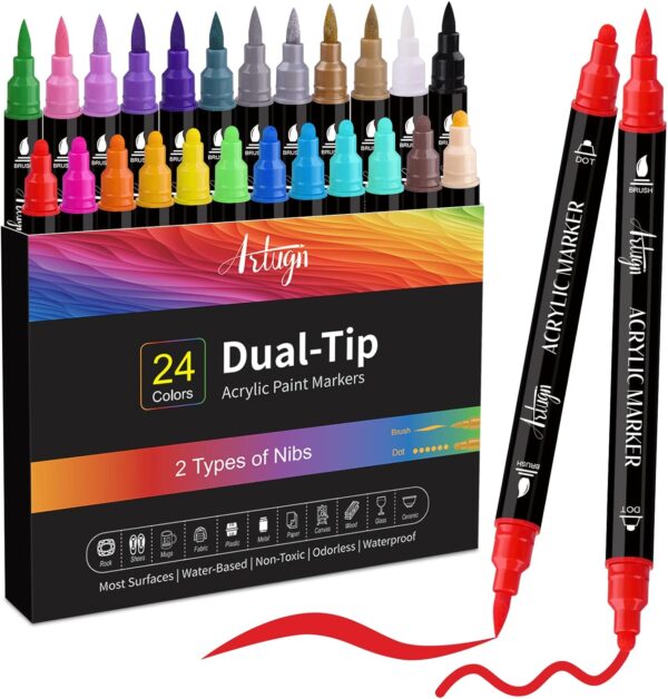 Medium Tip and Brush Pen for Rock Painting 1