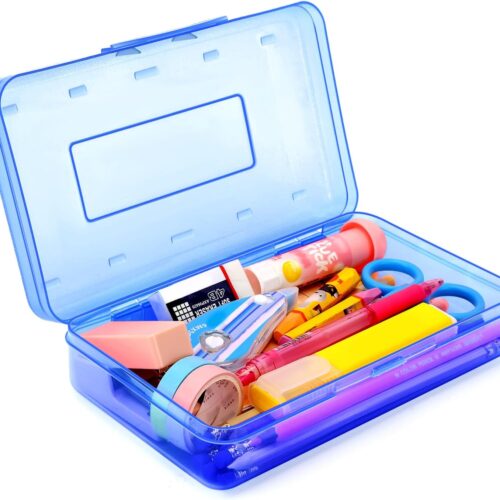 1 Clear Pencil Box, Plastic Hard Pencil Case with Stickers