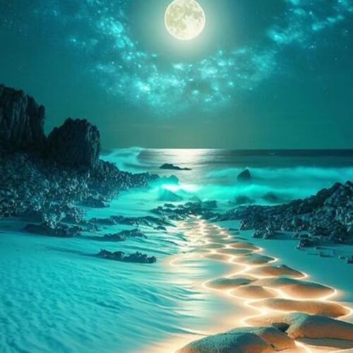 1 Moon Diamond Art Painting Kits for Adults, Moon Beach Full Drill Diamond Dots Paintings