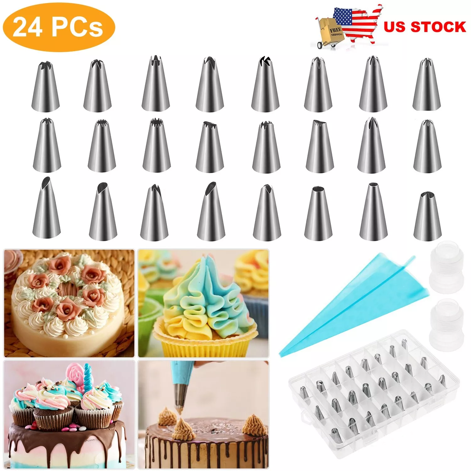 Set of Tools for Decorating Cakes, Russian Piping Tips, Pastry Icing Bags, Nozzles