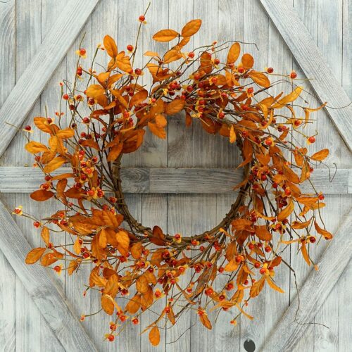 1 Artificial Fall Wreath for Front Door Autumn Door Wreath with Bitter Sweet Berry