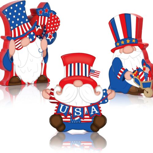 1 Gnome Wooden Signs Patriotic Table Decorations American