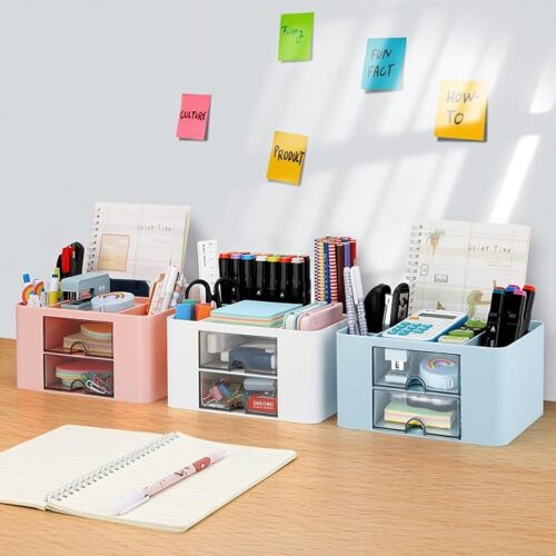 1 Desk Organizer with 2 Drawer Storage Box