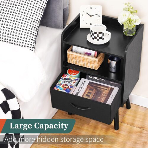 Mid Century Nightstands with Open Storage Shelf