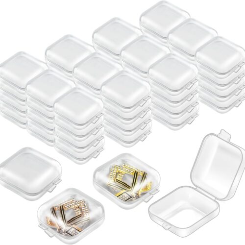 1 Craft, 1.4 x 1.4 x 0.7 inches, 60 pieces mini plastic jewelry box clear storage box small storage containers with hinged lids for beads, jewelry, earrings, chains, and earplugs