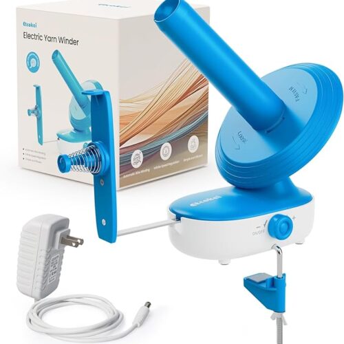 Etcokei Automatic Electric Yarn Ball Winder for Knitting and Crocheting, Blue (Patent), Stepless Speed (2 Min/Ball), Big Capacity (Up to 10oz), Knitting & Crochet Tools