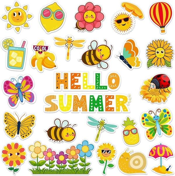 Hello Summer Cut-Outs 48 Pieces Summer Flower Cut-Outs with 90 Pieces Glue Points Decorative Cut-Outs with Colorful Paper Patterns for School Classrooms and Game Parties 5