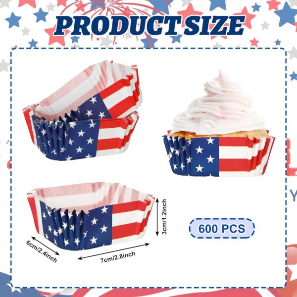 600 Pieces of USA Flag Paper Disposable Muffin Brownie Cup Liners, Patriotic Square Cupcake Liners, July 4th Stars Stripes Red White Blue Cupcake Wrappers, Perfect for Baking Independence Day Party Supplies 5