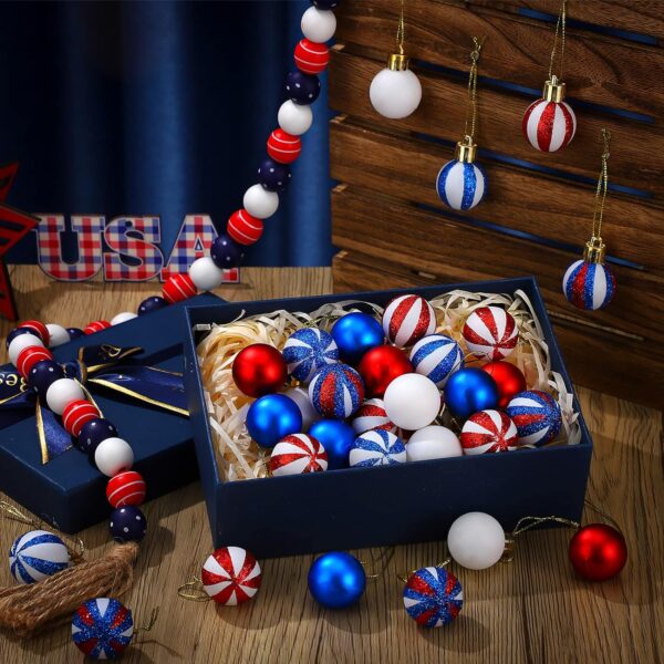 Tatuo 54 Pieces Red, White, and Blue Patriotic Ball Ornaments for Trees Independence Day Hanging Ornaments for Holiday Party Gifts Home Décor 5