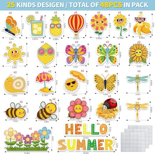 Hello Summer Cut-Outs 48 Pieces Summer Flower Cut-Outs with 90 Pieces Glue Points Decorative Cut-Outs with Colorful Paper Patterns for School Classrooms and Game Parties 4