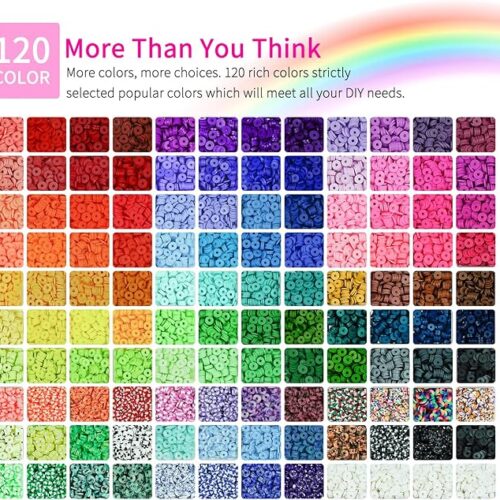 2 The Paodey 20,000 Piece Clay Bead Bracelet Making Kit comes with 6 boxes of 120 colors of polymer beads, spacer heishi beads, and elastic strings. It's a great craft gift for kids and adults.