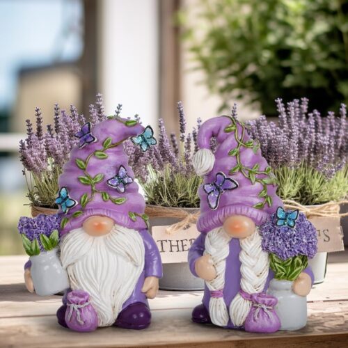 2 Wonderland Journey Spring Swedish Tomte Elf Dwarf Figurines in Purple Fragrance