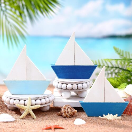2 Beach Block Sign Square Wood Sea Bouy Sand Dollar Starfish Sea Wave Boat Tiered Tray Decor