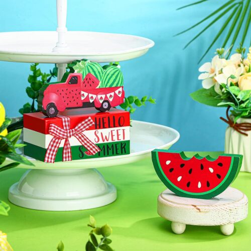 2 Truck Summer Wooden Tiered Tray Decor Mini Wooden Decorative Books Stack