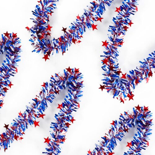 Garland 4th of July Tinsel Garland Decoration Star Red White Blue Garland Twisted Hanging Garland