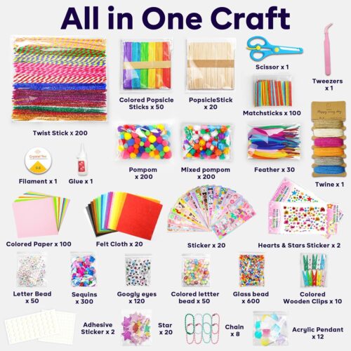 Craft Kit with Pipe Cleaners, Pompoms & Craft Tools, Birthday Gifts for Kids
