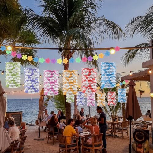 Lantern Garland Decoration 10 Feet Paper Hibiscus Lantern Garland Hanging Luau Tiki Lanterns