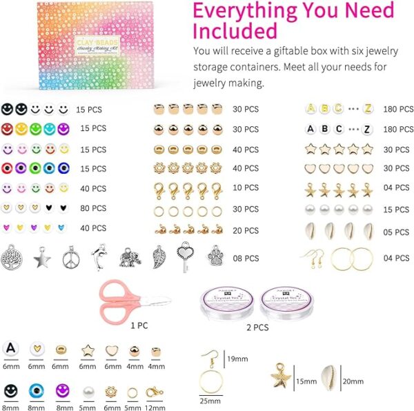 The Paodey 20,000 Piece Clay Bead Bracelet Making Kit comes with 6 boxes of 120 colors of polymer beads, spacer heishi beads, and elastic strings. It's a great craft gift for kids and adults. 3