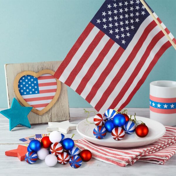 Tatuo 54 Pieces Red, White, and Blue Patriotic Ball Ornaments for Trees Independence Day Hanging Ornaments for Holiday Party Gifts Home Décor 3