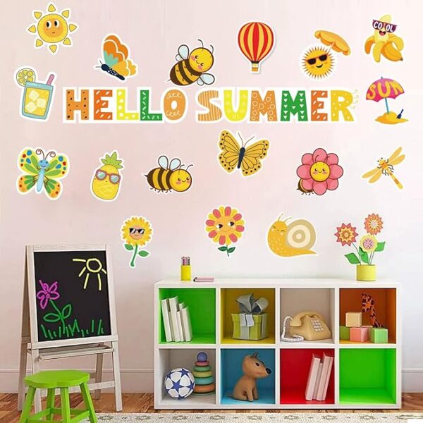 Hello Summer Cut-Outs 48 Pieces Summer Flower Cut-Outs with 90 Pieces Glue Points Decorative Cut-Outs with Colorful Paper Patterns for School Classrooms and Game Parties 2