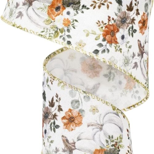 1 Pumpkin Floral Craft Ribbon Beautiful Autumn Fabric Ribbon