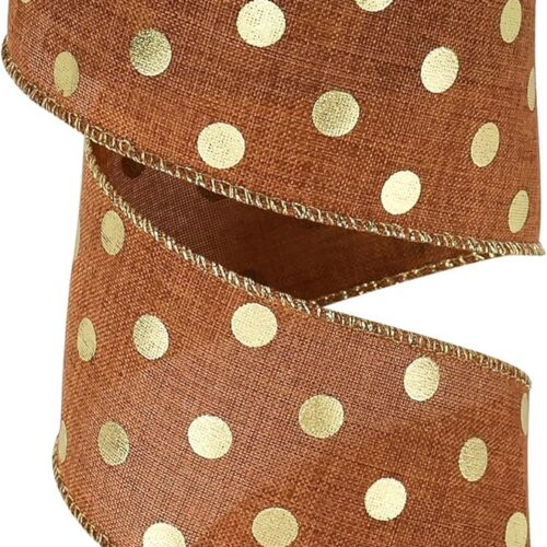 Orange and Gold Dots Wire Edge Ribbon for Fall Wreath