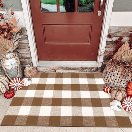 1 New Brown and White Rug Buffalo Plaid for a Welcoming Entry