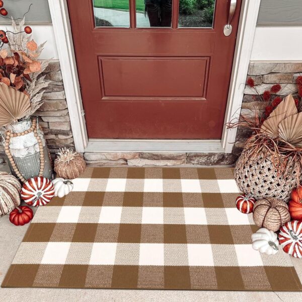 New Brown and White Rug Buffalo Plaid for a Welcoming Entry 1