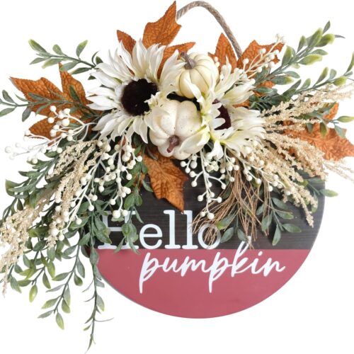 Artificial flower Wreath Hanging Door Hello Pumpkin Wreath