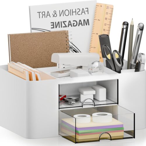 Desk Organizer with 2 Drawer Pen Holders White