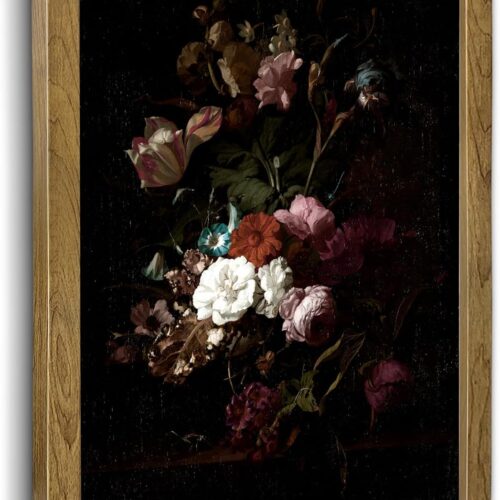 Vintage Dark Black Botanical Floral Canvas Poster