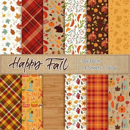 Colorful Fall Leaves Pumpkin Plaid Double-Sided Scrapbook