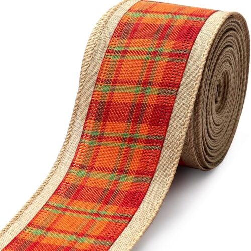 Thanksgiving Wired Edge Ribbon Orange Buffalo Craft