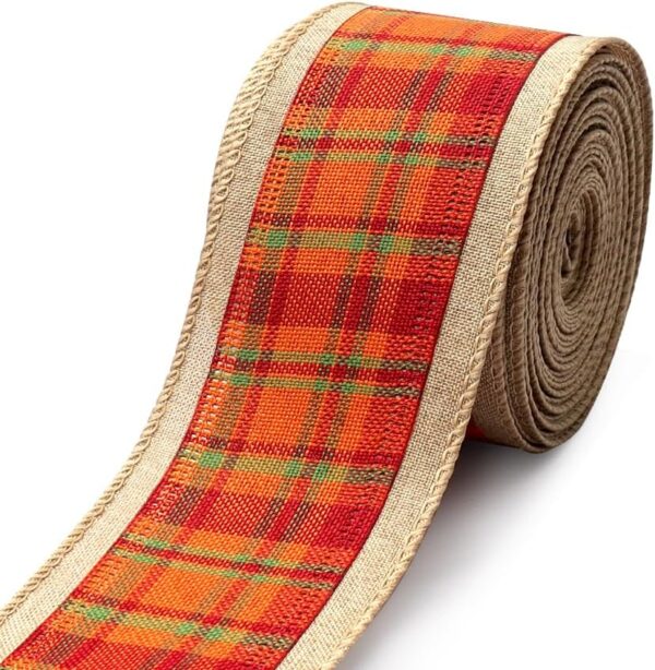Thanksgiving Wired Edge Ribbon Orange Buffalo Craft 1