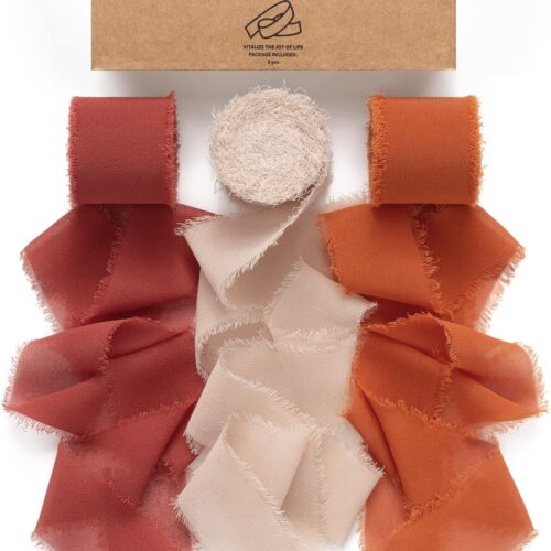 1 Handmade Frayed Edge Terracotta Fall Ribbons