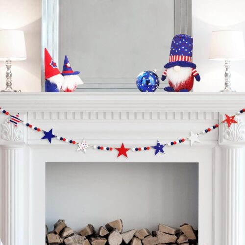 Patriotic Wooden Beads Garland with Star Shaped