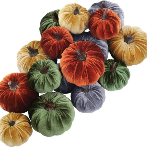 1 Assorted Small Faux Rustic Harvest Velvet Pumpkins