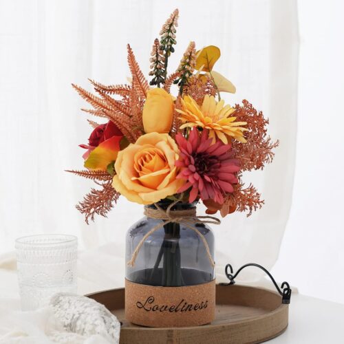 1 Beautiful Artificial Fake Flowers Silk Roses in Vase