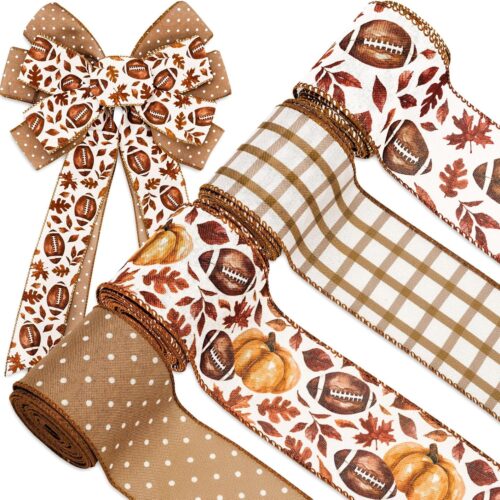 1 Fall Ribbon 24 Yards Super Football Bowl Wired Edge Ribbon Autumn Leaves