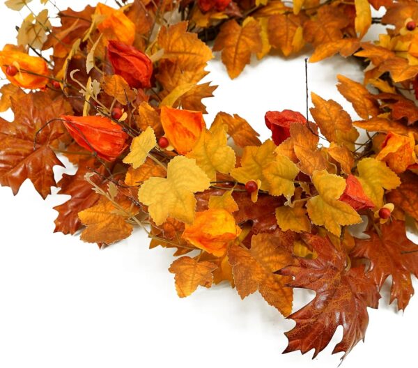 22 inch Artificial Fall Wreath Maple Leaf Wreath with Cape Gooseberry 1